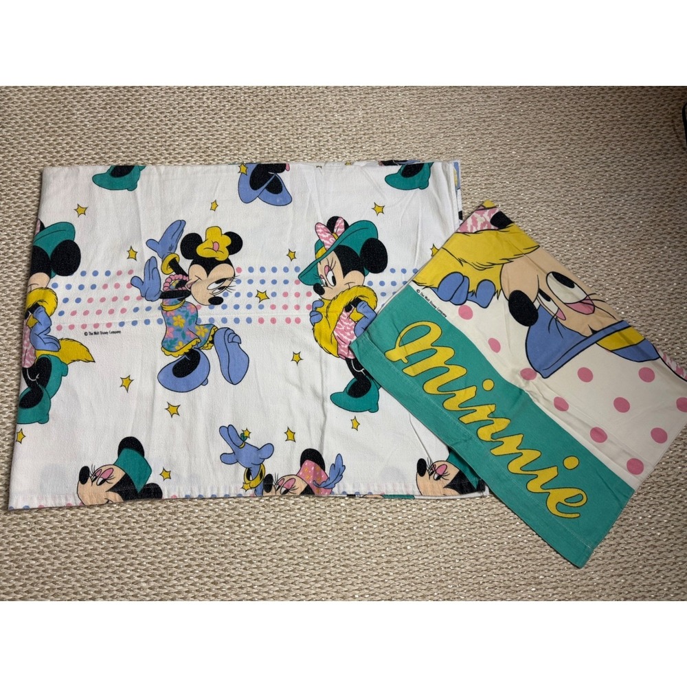Vintage Walt Disney Minnie Mouse sheet set  Polka Dot twin flat, case flannel